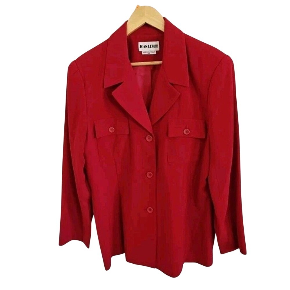 Women Red Blazer Suit Jacket Size 16 Petite XL Lined Career Simple Structured‎